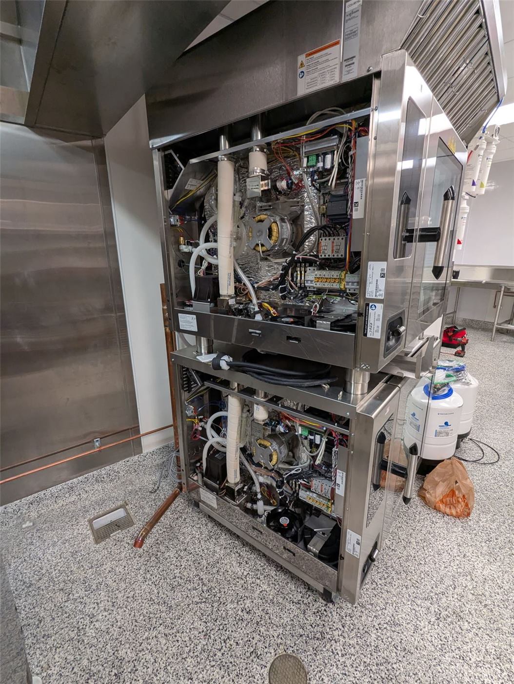 Commercial combi oven opened up for internal component repair